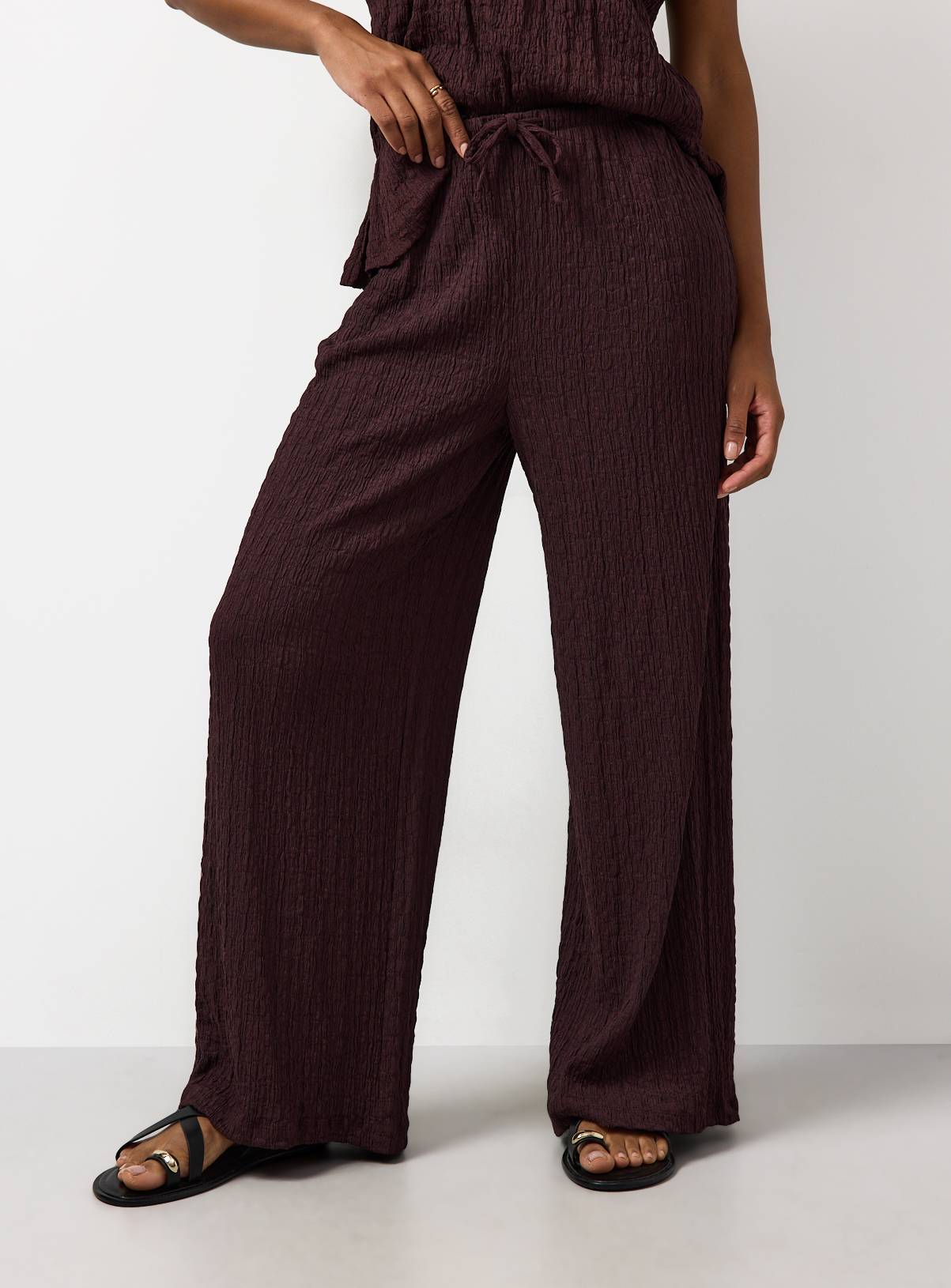Berry Red Wide Leg Textured Trousers 12 - Image 2